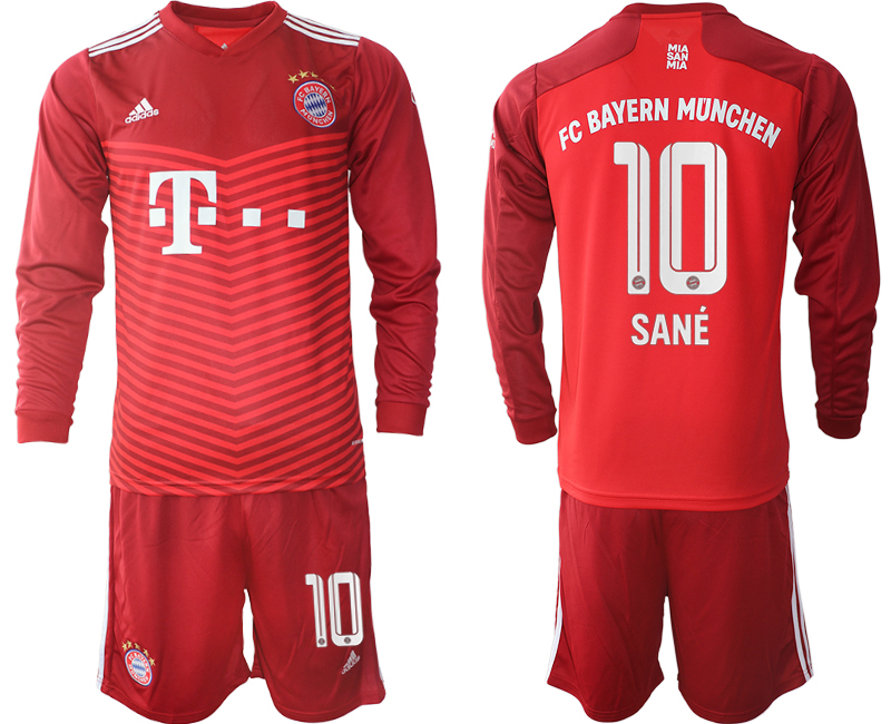 Men 2021-2022 Club Bayern Munich home red Long Sleeve #10 Soccer Jersey